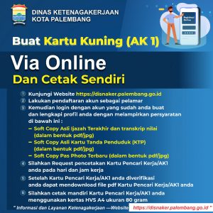 Mantap! Disnaker Palembang Bisa Dsftar Kartu Kuning/AK1 secara Online