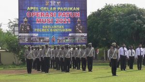 Polres Banyuasin Laksanakan Apel Gelar Pasukan Operasi Patuh Musi 2021