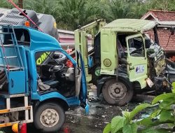 Tabrakan Dua Truk di Lintas Timur Banyuasin, Dua Orang Alami Luka Ringan