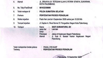 Babak Baru Kasus Irza Prasetya: Kuasa Hukum Afdhal Azmi Jambak Lapor JPU Sigit Subiantoro ke SPK Polda Sumsel